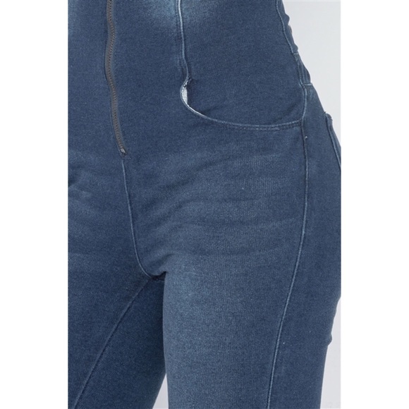 DARK DENIM STRETCH ZIP UP SKINNY LEG JUMPSUIT - Picture 5 of 7